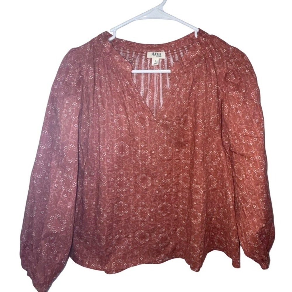 a.n.a Rust Floral Peasant Blouse size‎ S